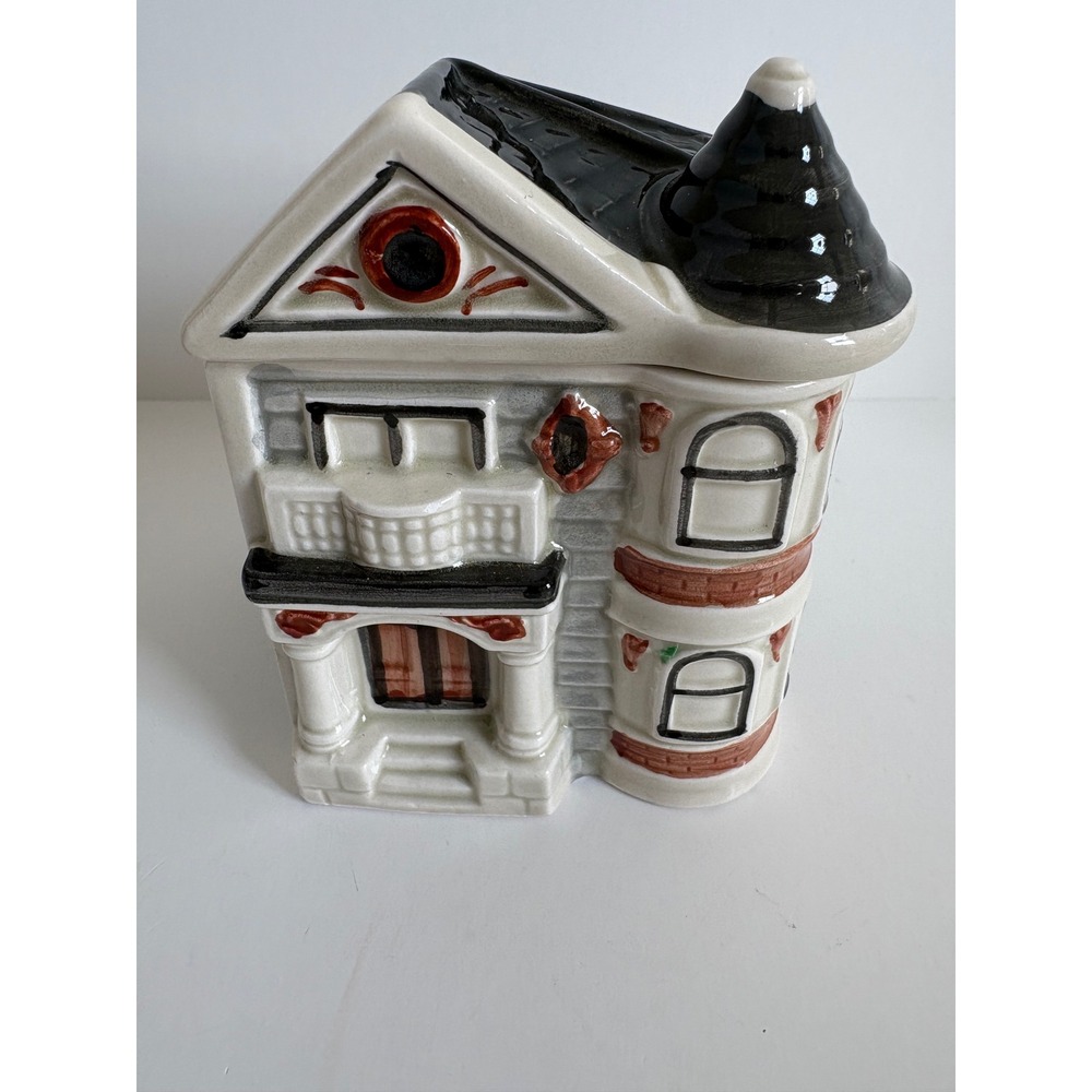 Vintage Otagiri 1980 Hand Painted Victorian House Ceramic Sugar Jam Jelly Jar‎